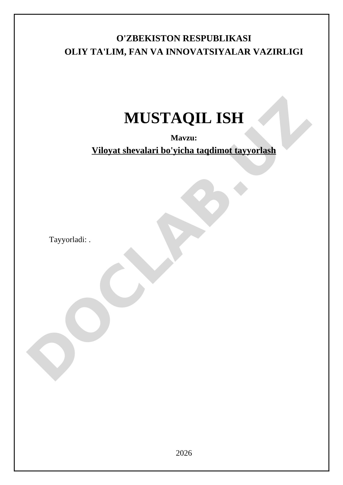 Viloyat shevalari bo'yicha taqdimot tayyorlash