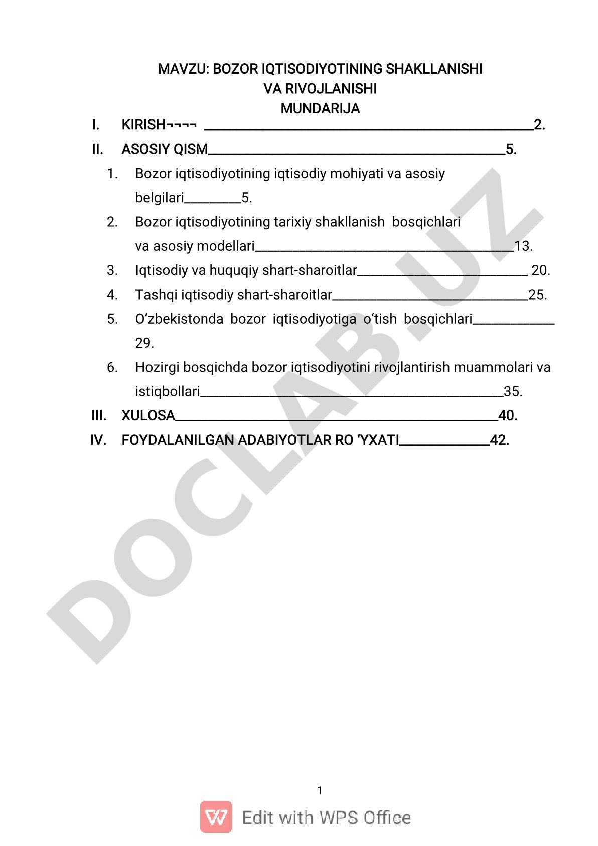 Bozor iqtisodiyotining shakllanishi va rivojlanishi