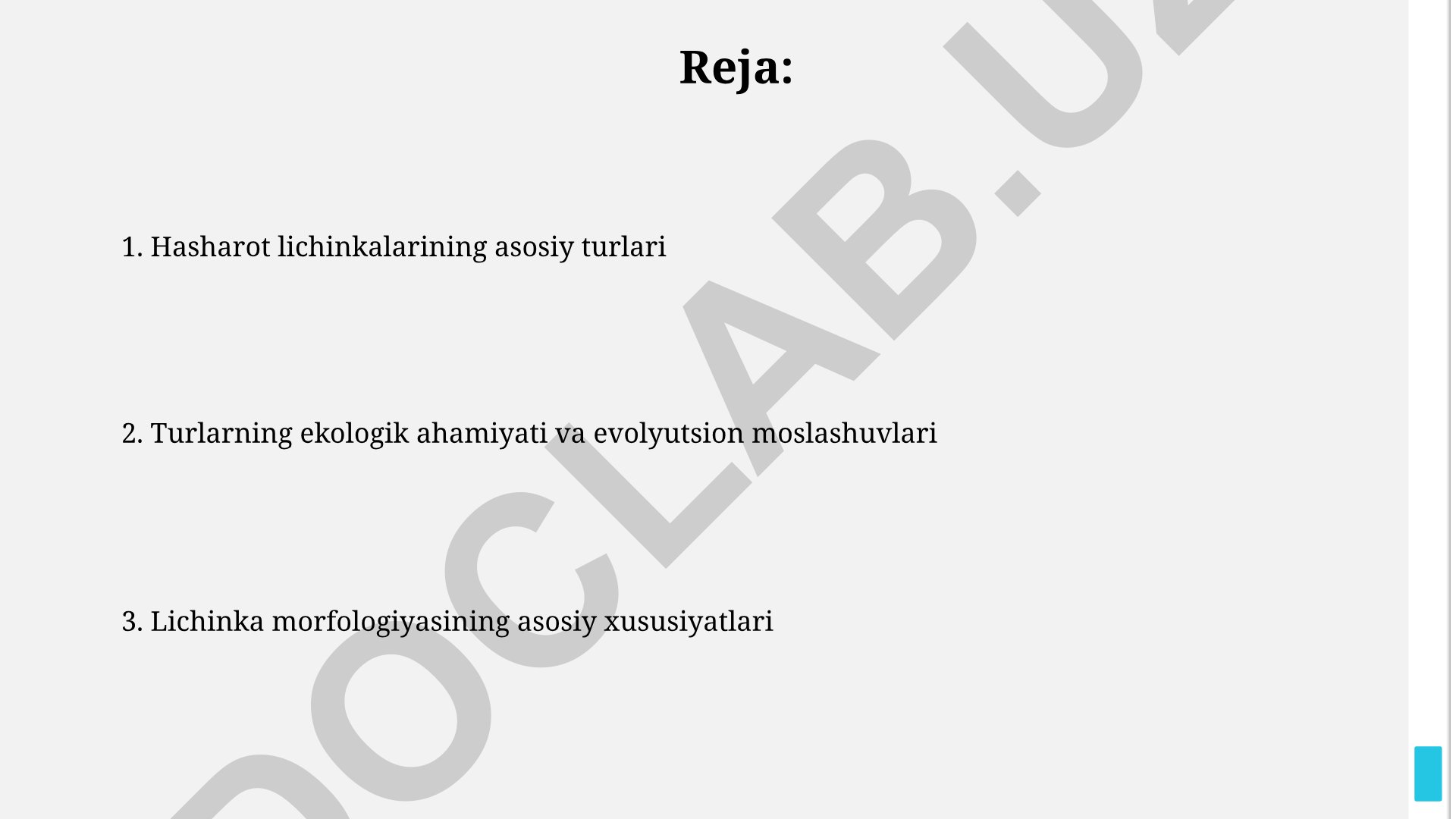 Hasharot lichinkalarining turlari, ekologik ahamiyati va morfologiyasi