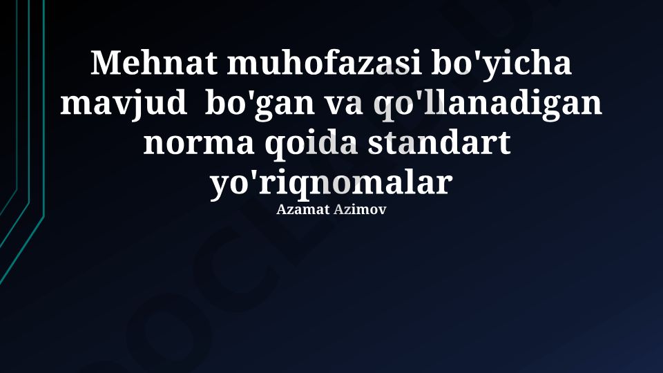 Mehnat muhofazasi qonunchiligi va favqulodda vaziyatlarda xavfsizlik choralari