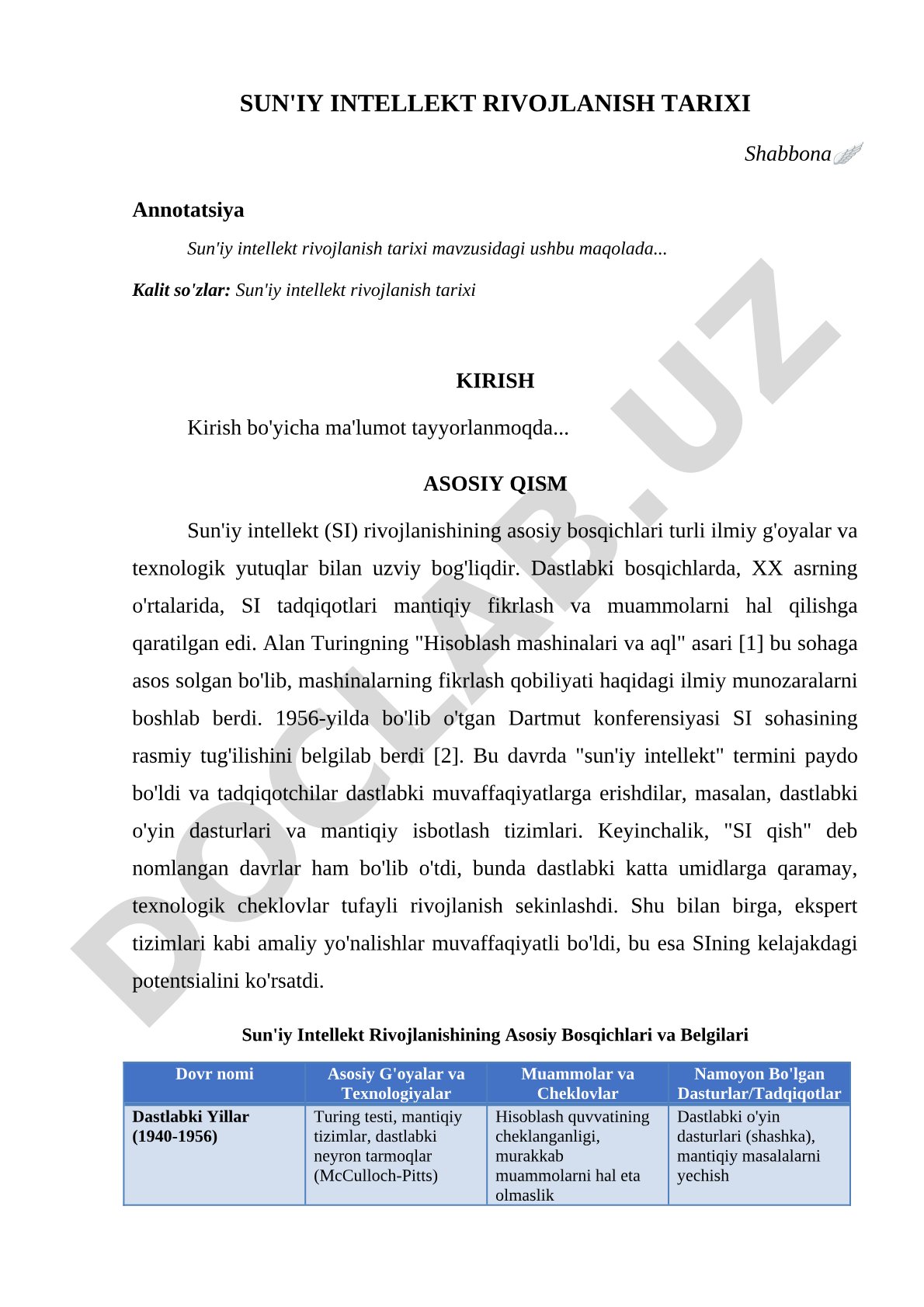 Sun'iy intellekt rivojlanish tarixi