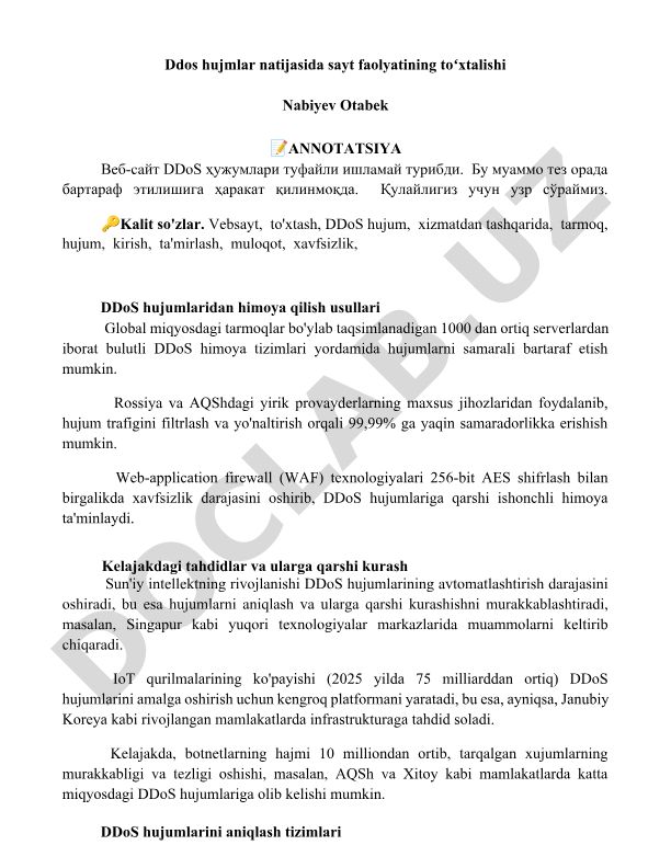 DDoS hujumlar natijasida sayt faoliyatining to'xtalishi