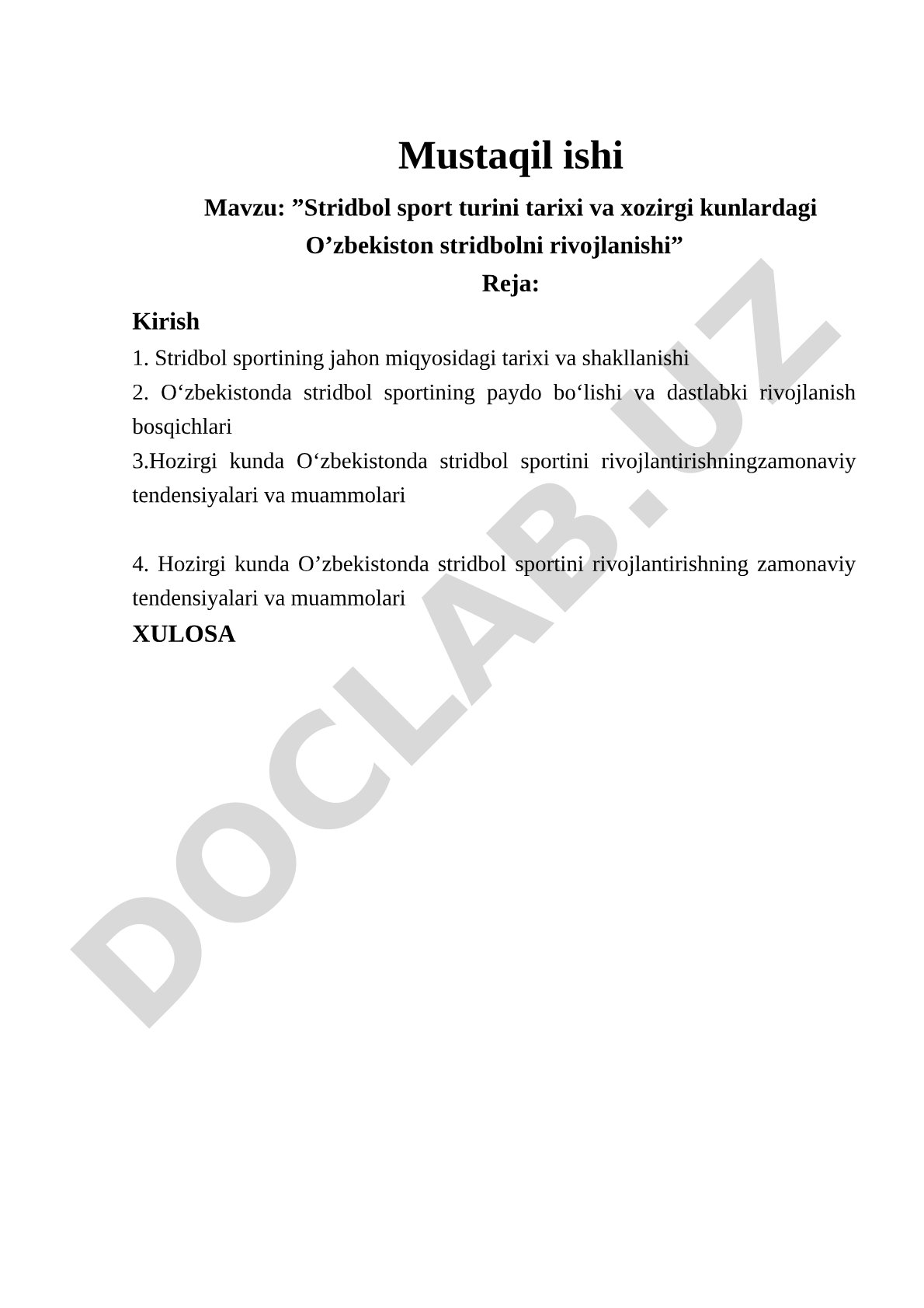 Stridbol sport turini tarixi va hozirgi kunlardagi O'zbekiston stridbolni rivojlanishi