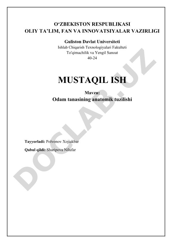Odam tanasining anatomik tuzilishi