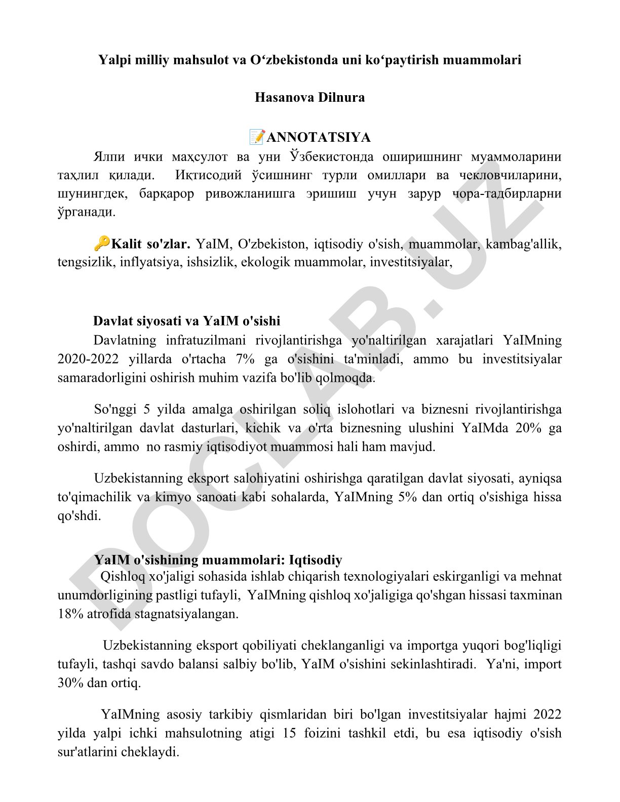 YaIM va Oʻzbekistonda uni koʻpaytirish muammolari