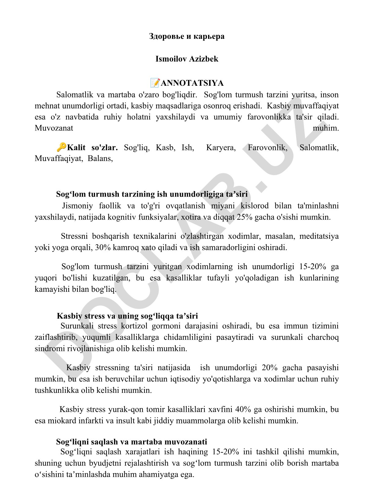 Sog'liq va martaba o'zaro bog'liqligi