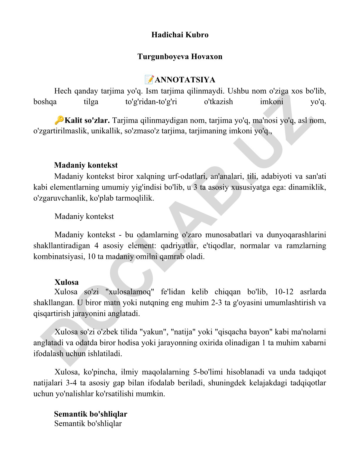 Madaniy kontekst va xulosa tushunchalari