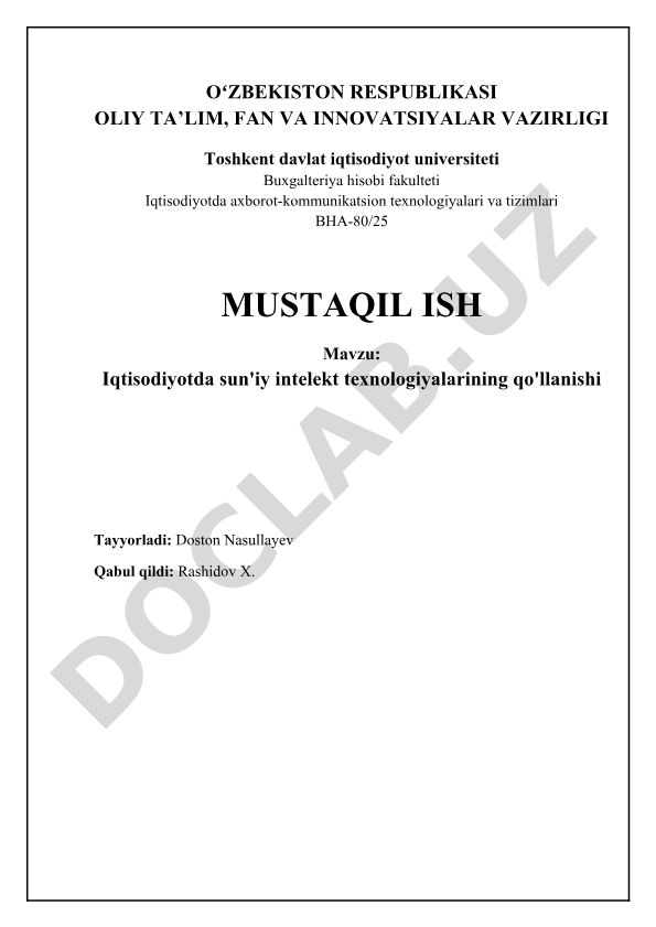 Iqtisodiyotda sun'iy intelekt texnologiyalarining qo'llanishi