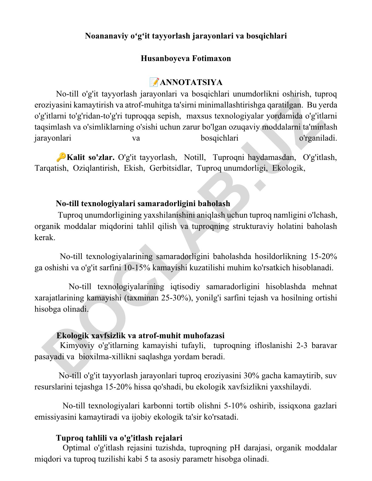 No-till o'g'it tayyorlash jarayonlari va bosqichlari