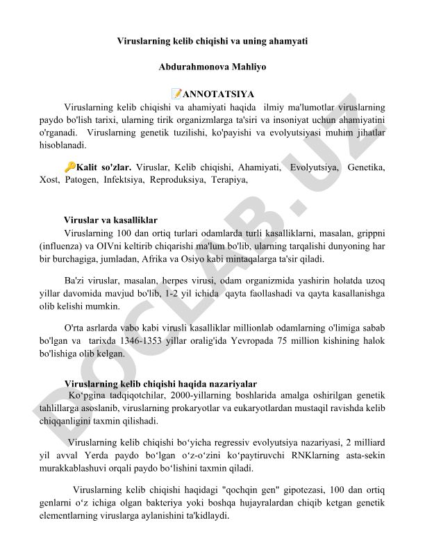 Viruslarning kelib chiqishi va ahamiyati