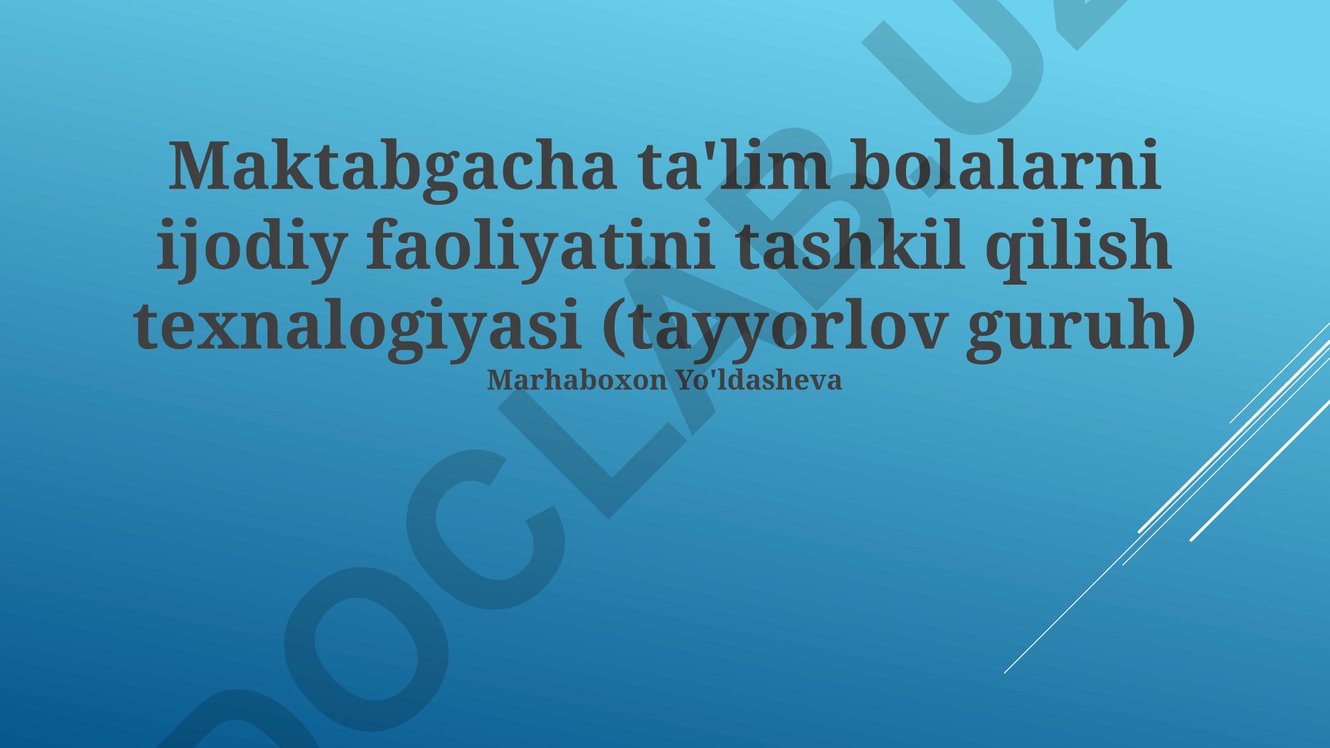 Maktabgacha ta'limda bolalarning ijodiy faoliyatini tashkil qilish texnologiyasi