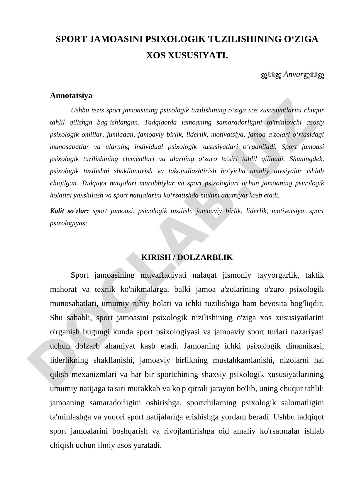 Sport jamoasini psixologik tuzilishining o'ziga xos xususiyati