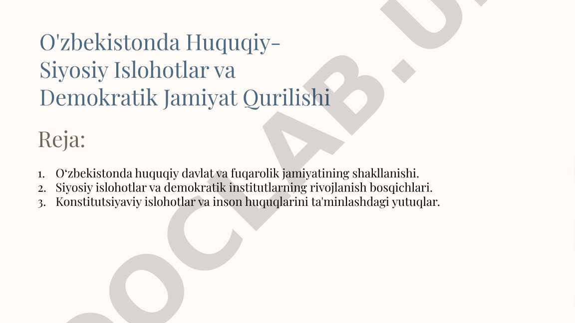 O'zbekistonda huquqiy-siyosiy islohotlar va demokratik jamiyat qurilishi