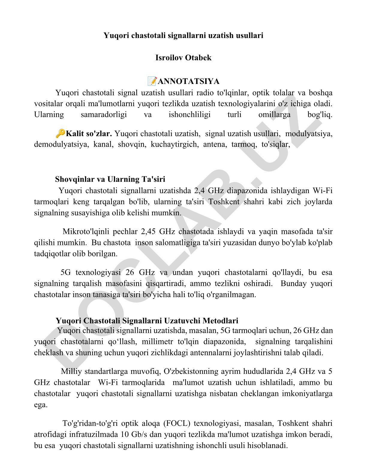 Yuqori chastotali signallarni uzatish usullari