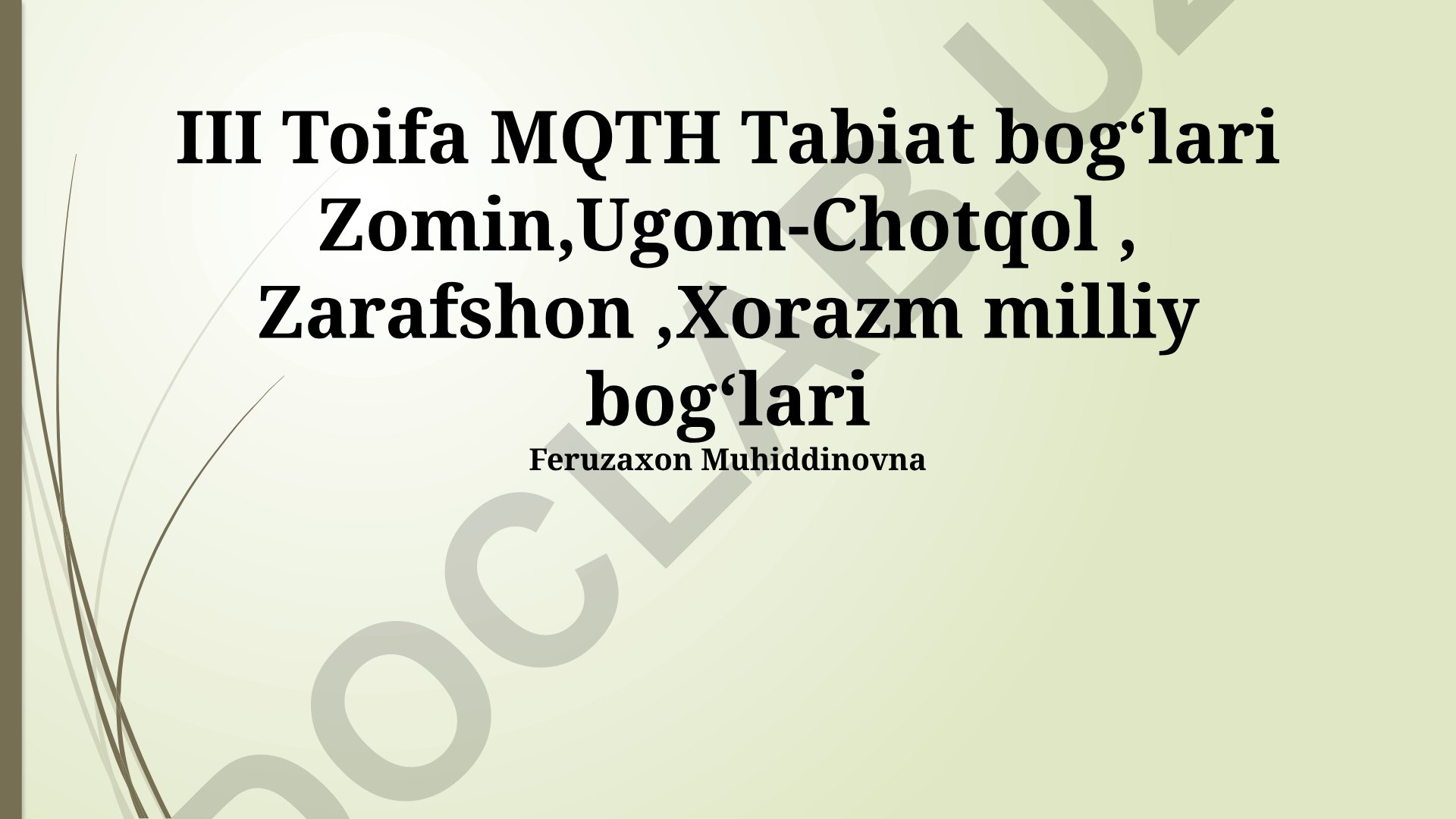 III toifadagi MTH Tabiat bog'lari: Zomin, Ugam-Chotqol, Zarafshon, Xorazm