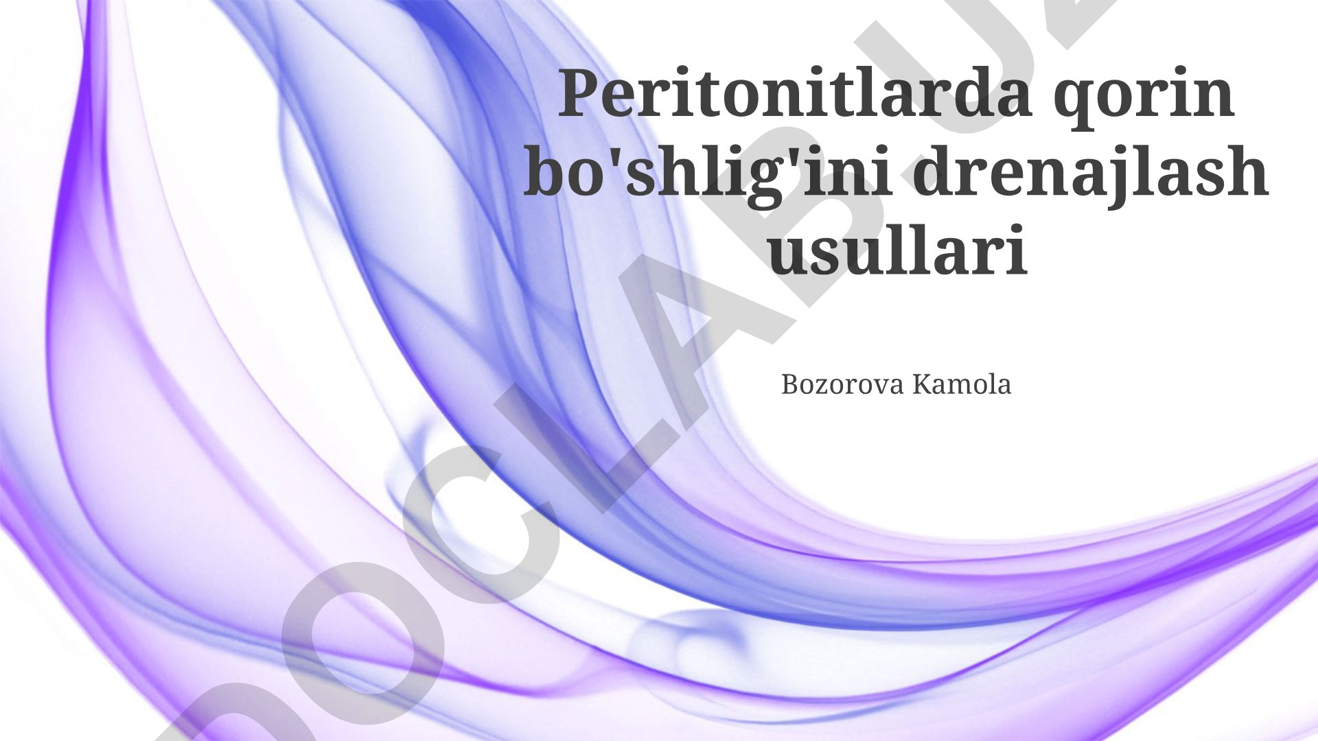 Peritonitlarda qorin bo'shlig'ini drenajlash usullari