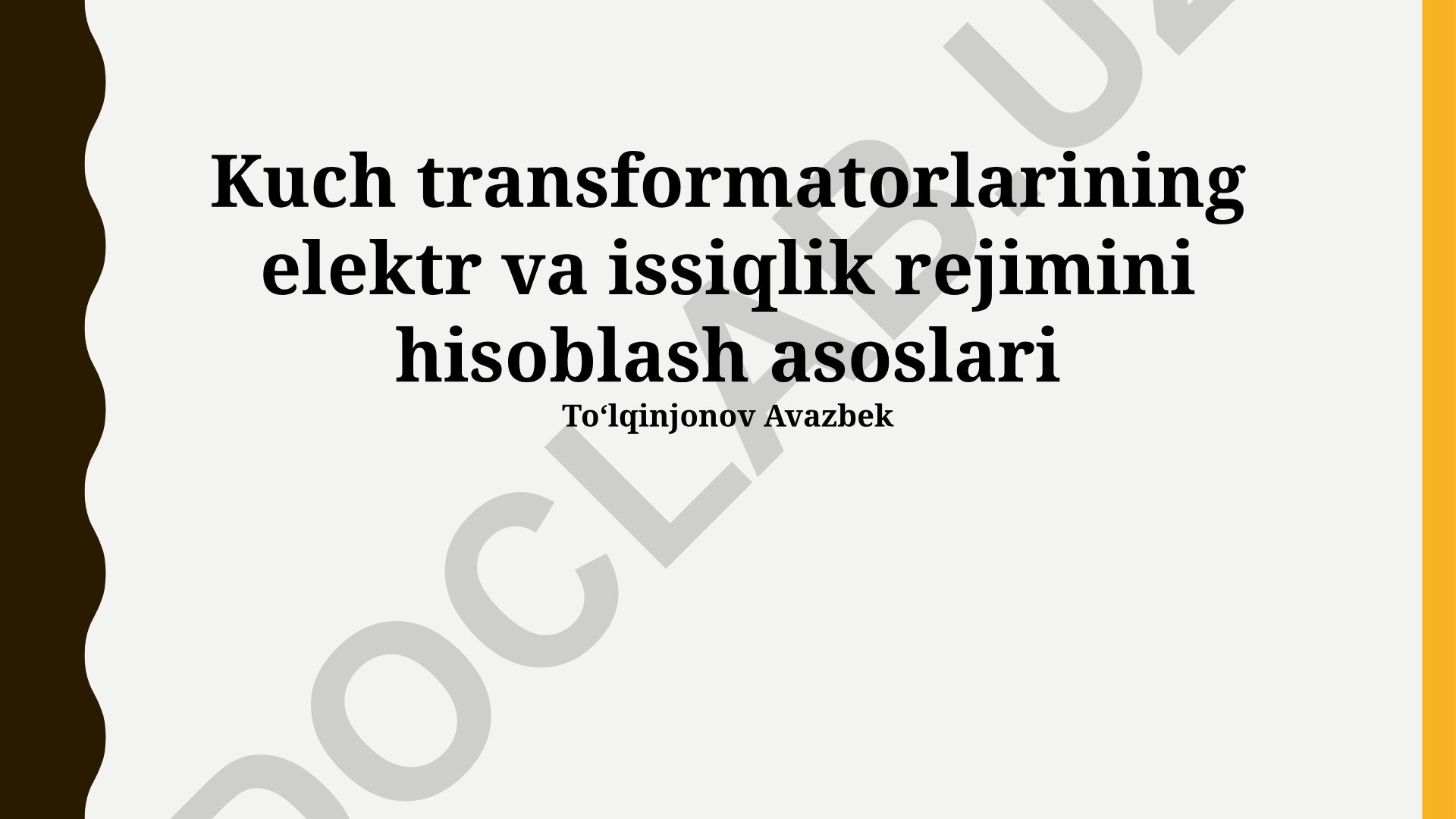Kuch transformatorlarining elektr va issiqlik rejimini hisoblash asoslari