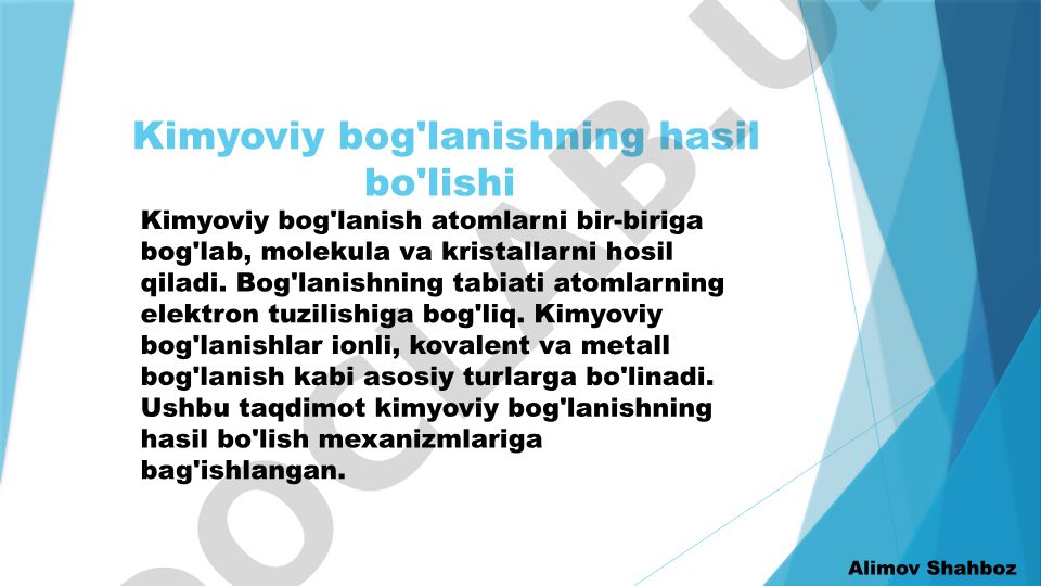 Kimyoviy bog'lanishning hasil bo'lish mexanizmlari