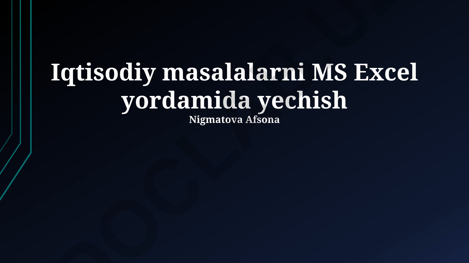 Iqtisodiy masalalarni MS Excel yordamida yechish