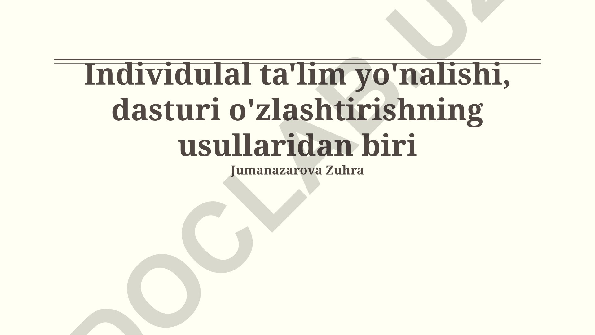 Individual ta'lim yo'nalishi va o'quv rejalarini individualizatsiya qilish
