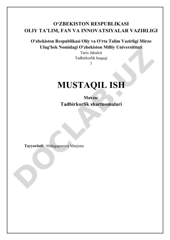Tadbirkorlik shartnomalari