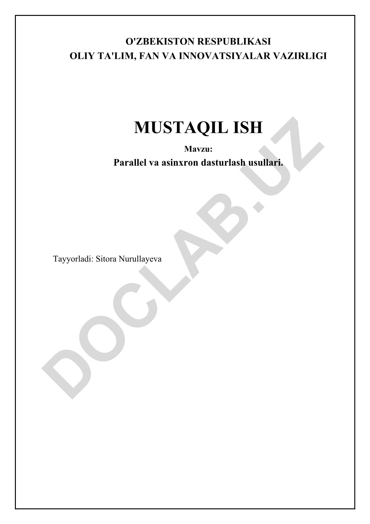 Parallel va asinxron dasturlash usullari