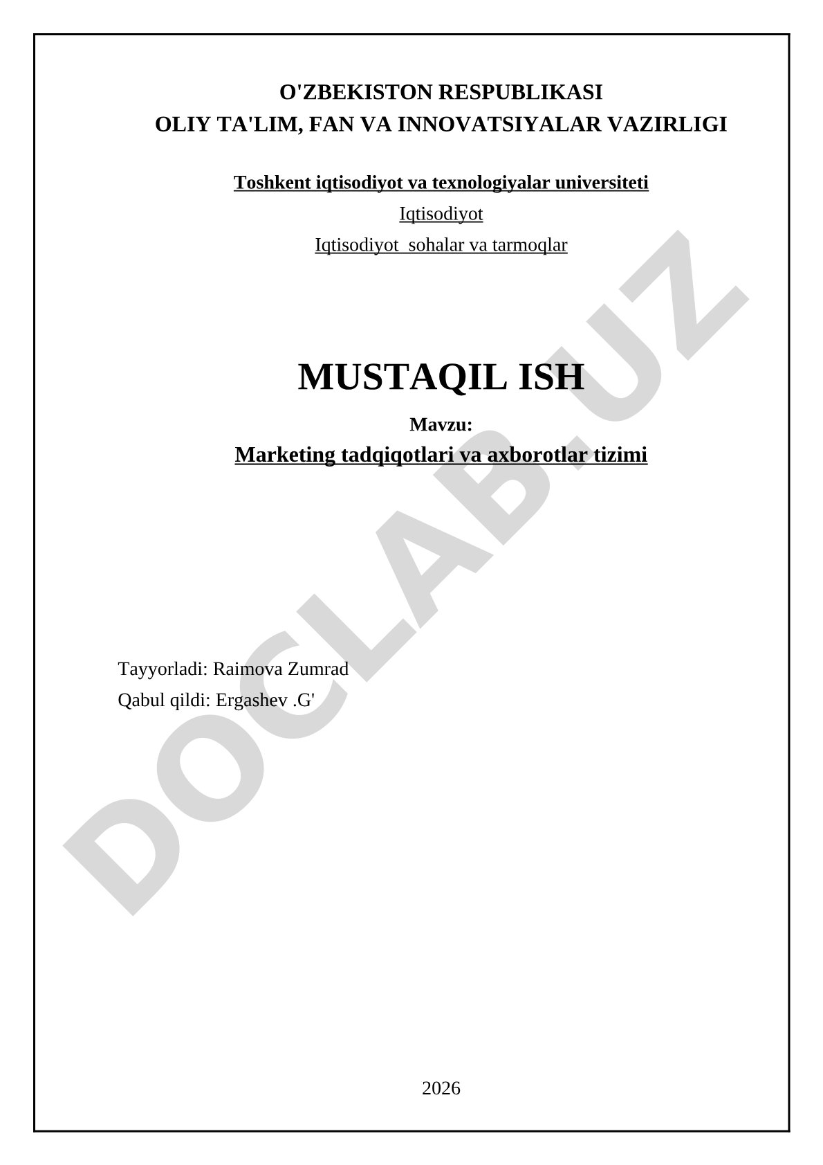 Marketing tadqiqotlari va axborotlar tizimi