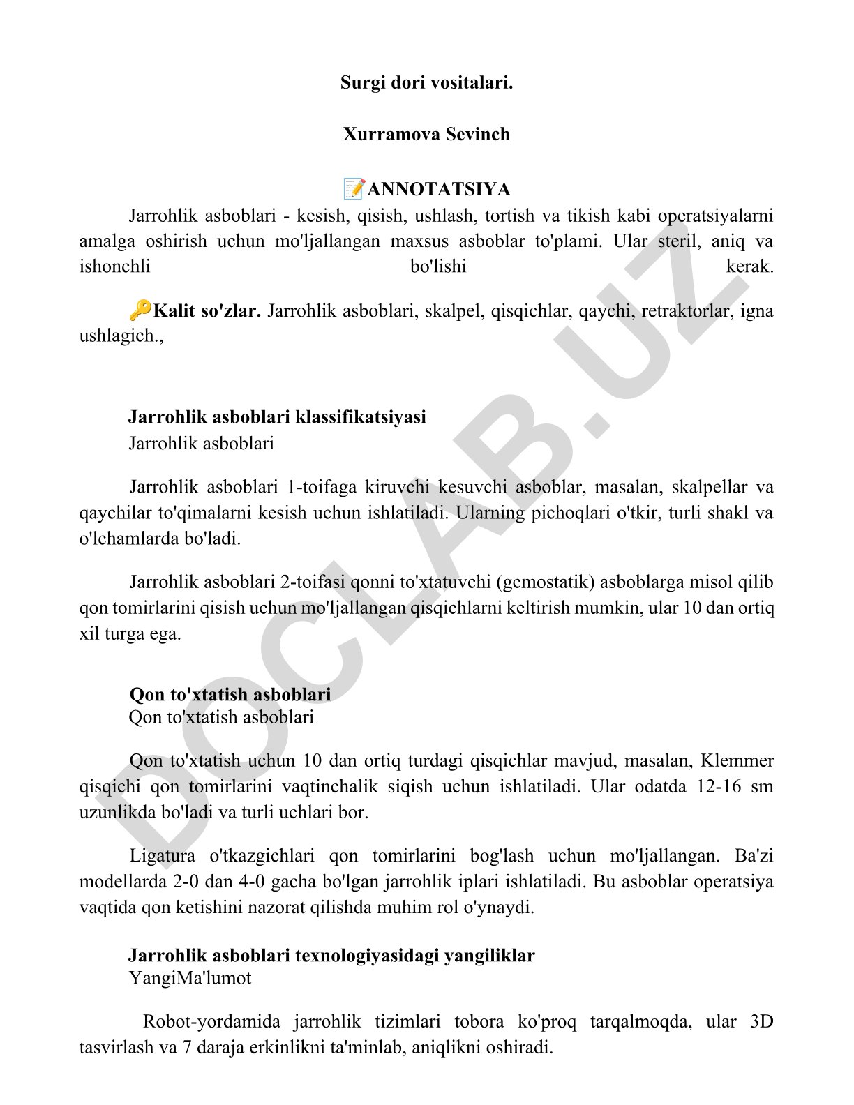 Jarrohlik asboblari va ularning klassifikatsiyasi