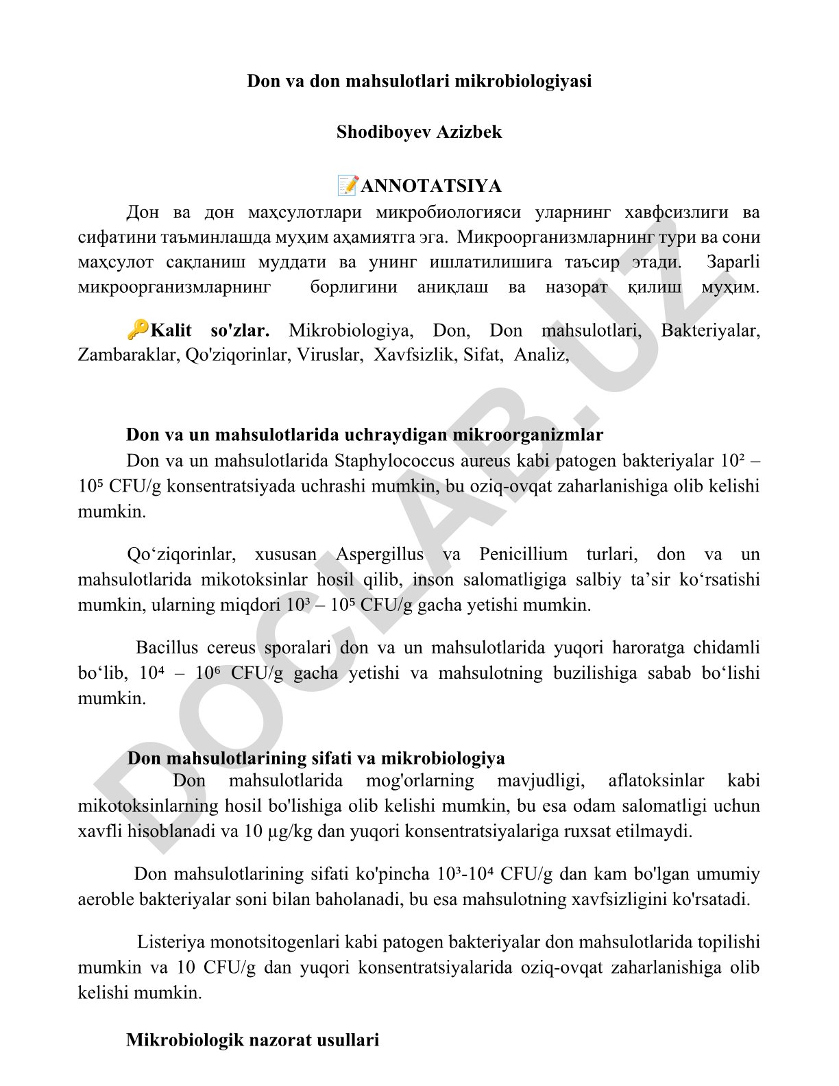 Don va don mahsulotlari mikrobiologiyasi