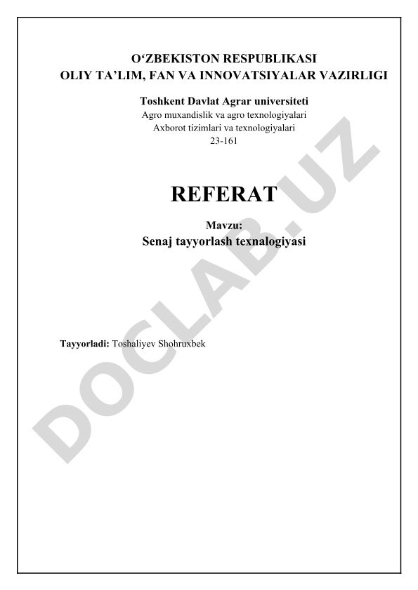Senaj tayyorlash texnologiyasi