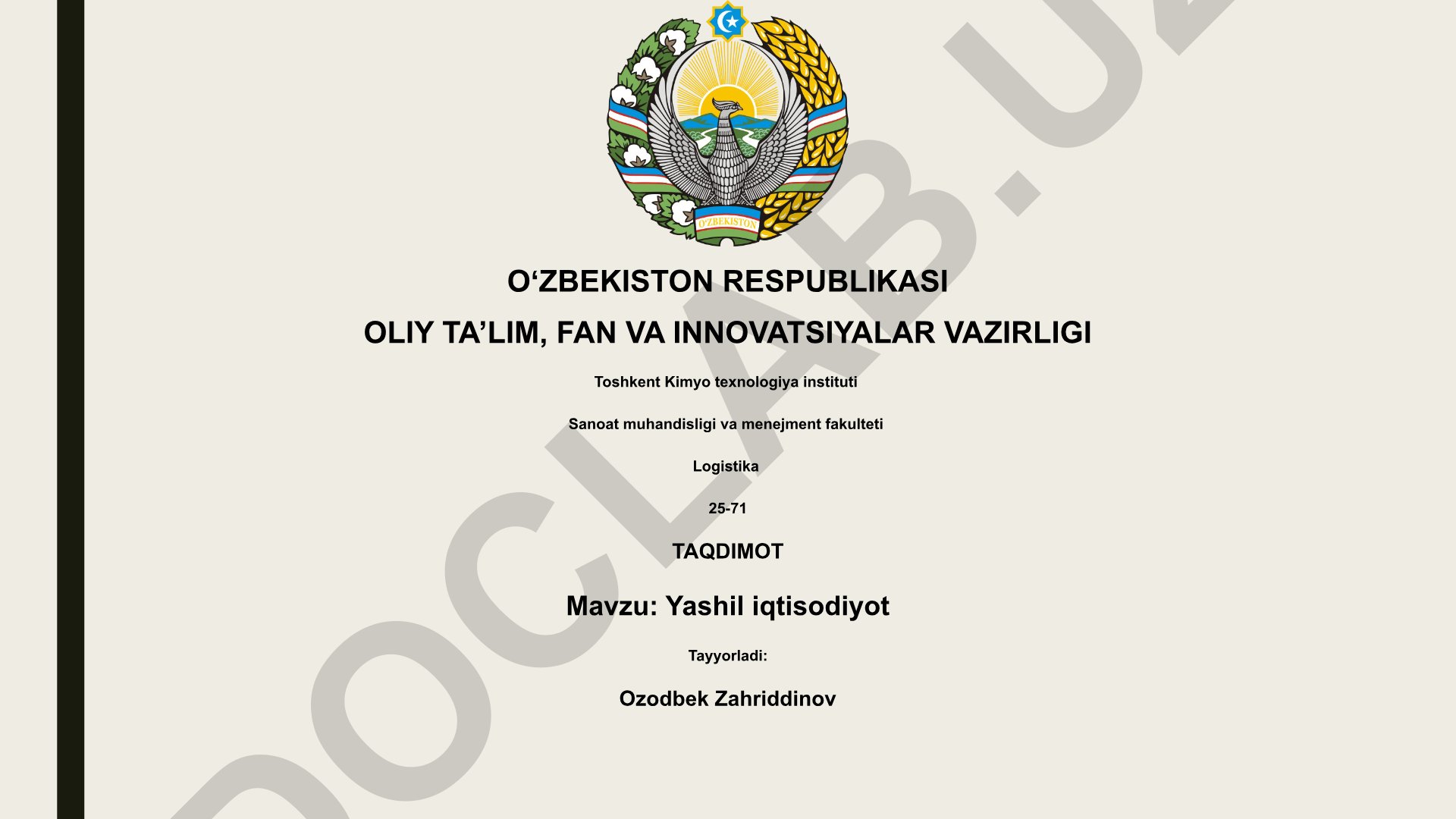 Yashil iqtisodiyotning mohiyati va O'zbekistonda rivojlanish istiqbollari