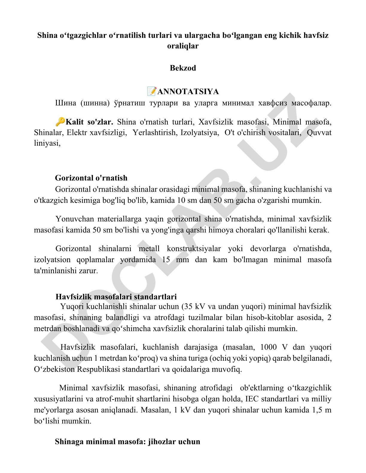 Shina oʻrnatish turlari va xavfsizlik masofalari