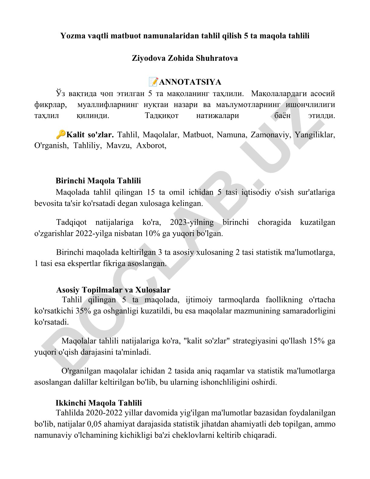 Yozma vaqtli matbuot namunalaridan tahlil qilish