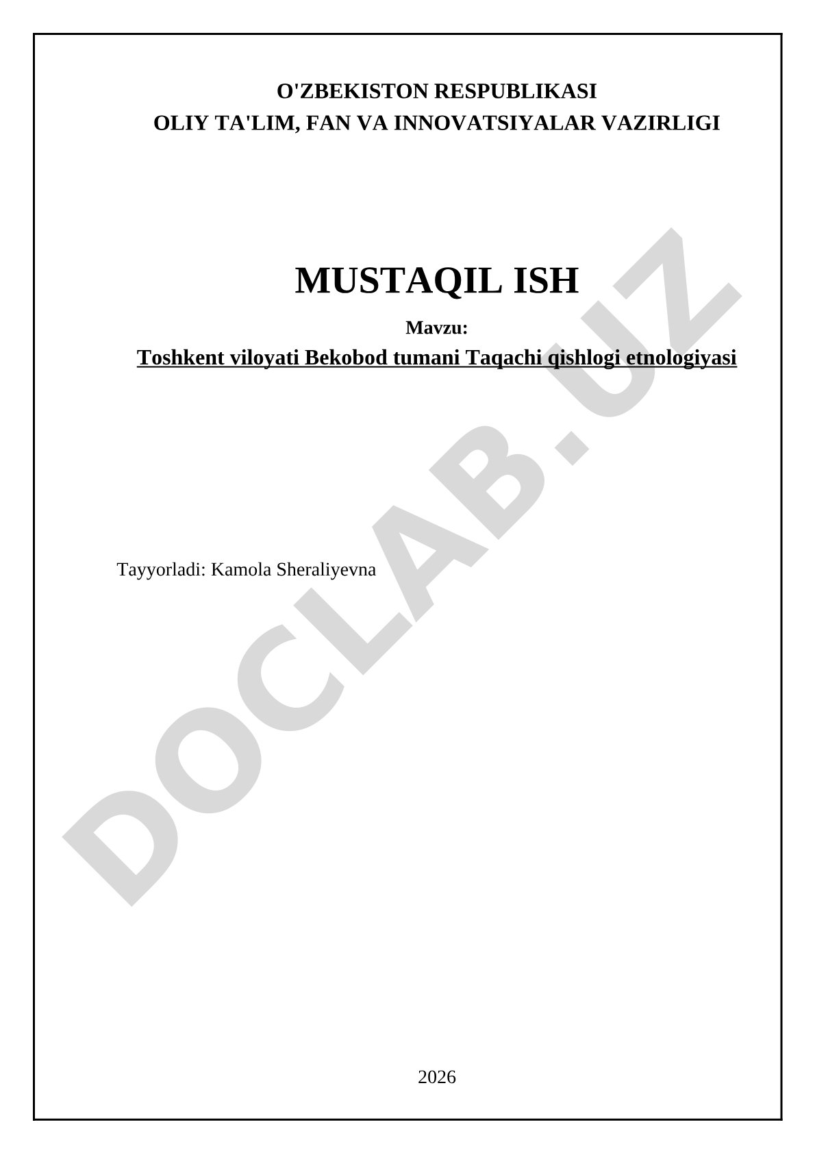 Toshkent viloyati Bekobod tumani Taqachi qishlog'i etnologiyasi