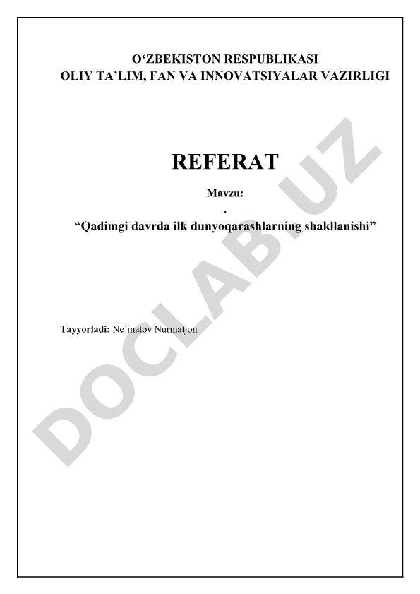 Qadimgi davrda ilk dunyoqarashlarning shakllanishi