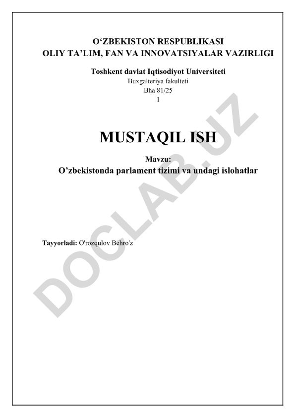 O'zbekistonda parlament tizimi va undagi islohatlar