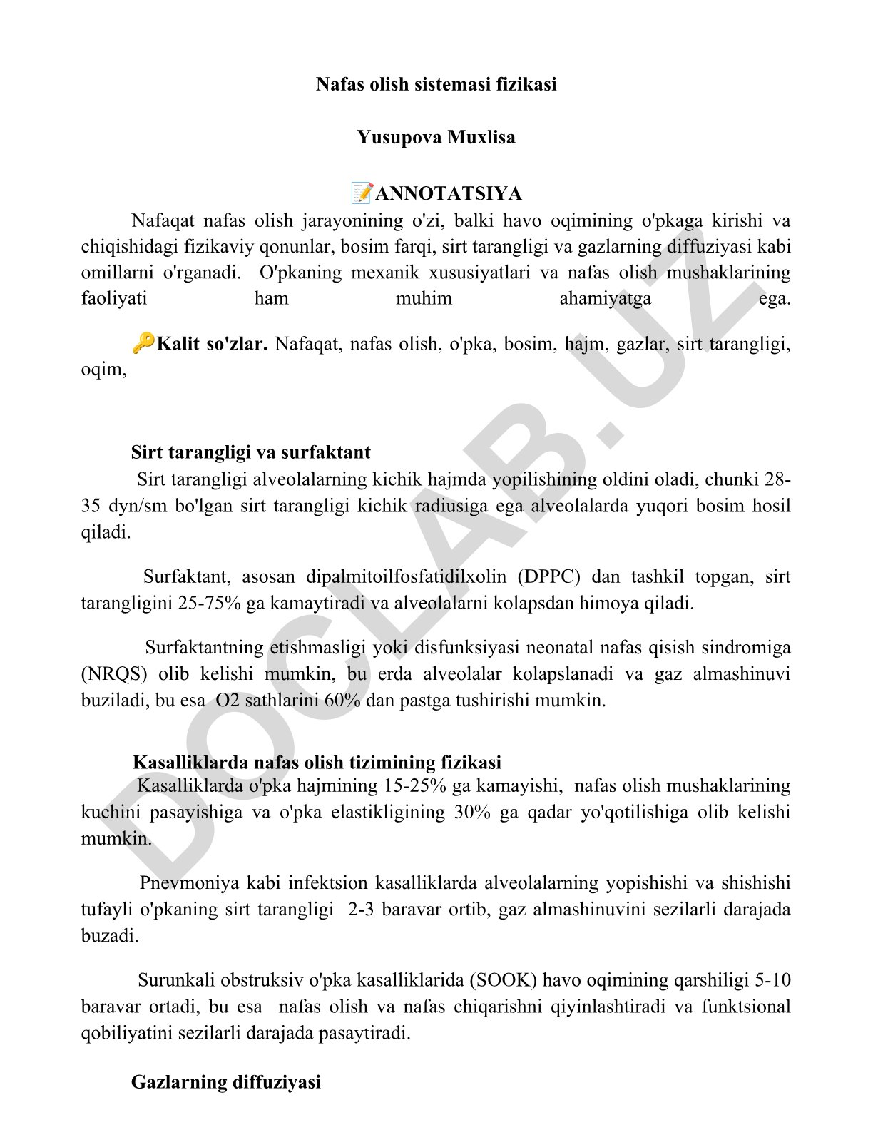 Nafas olish sistemasi fizikasi
