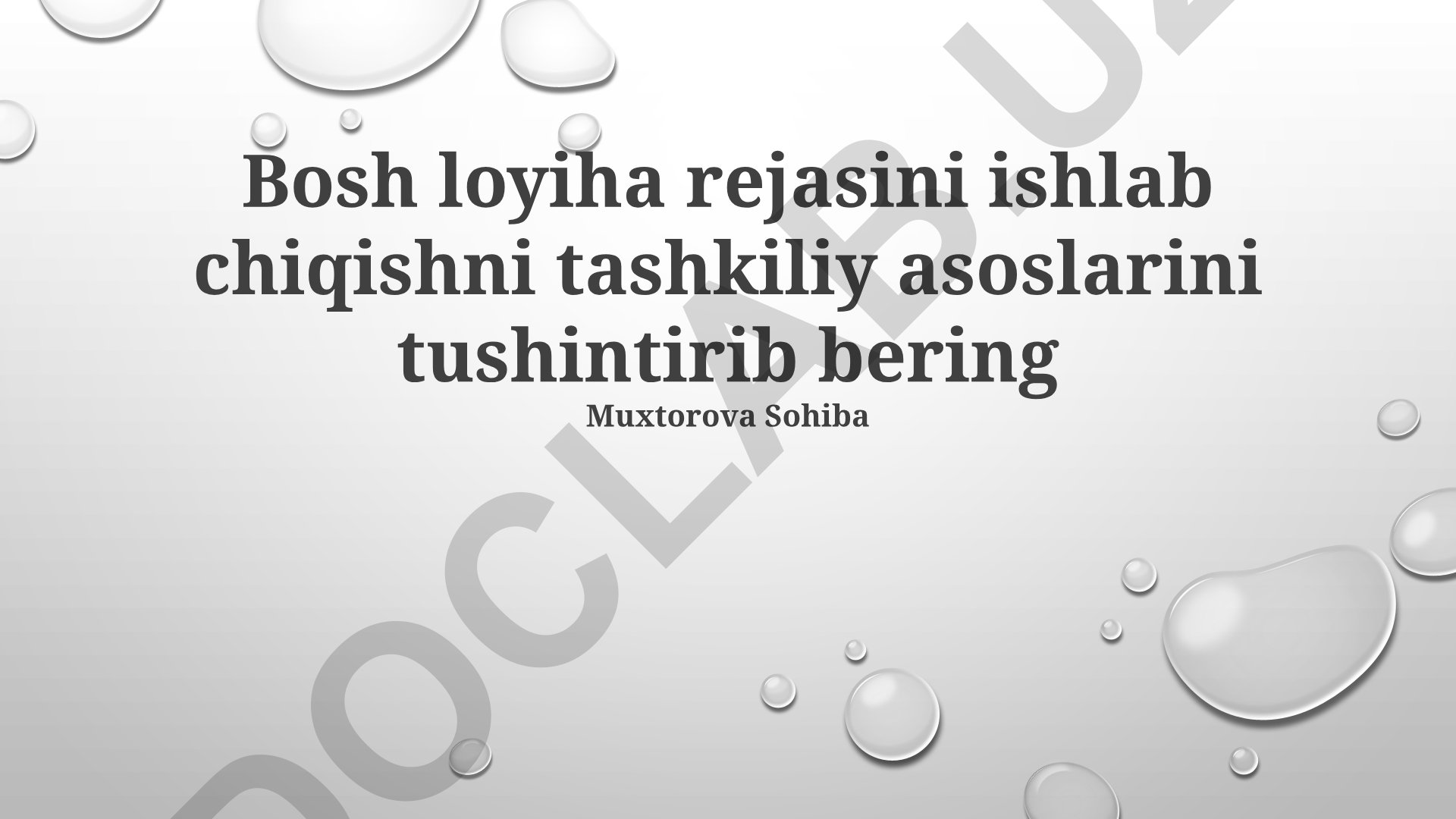 Bosh loyiha rejasini ishlab chiqishni tashkiliy asoslari