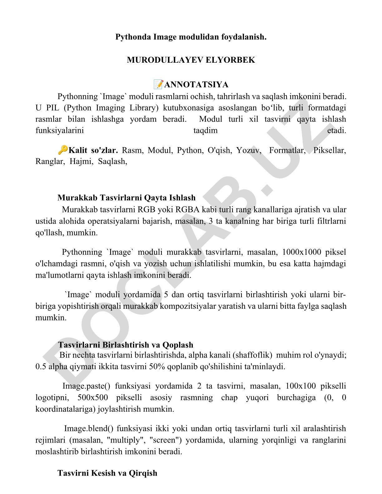 Pythonning Image moduli yordamida rasm qayta ishlash