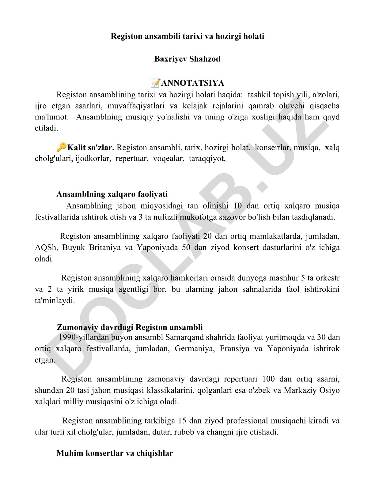 Registon ansamblining tarixi va hozirgi holati