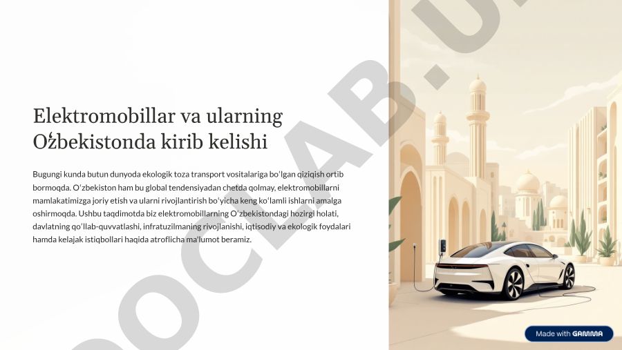 Elektromobillarning O'zbekistondagi holati va istiqbollari