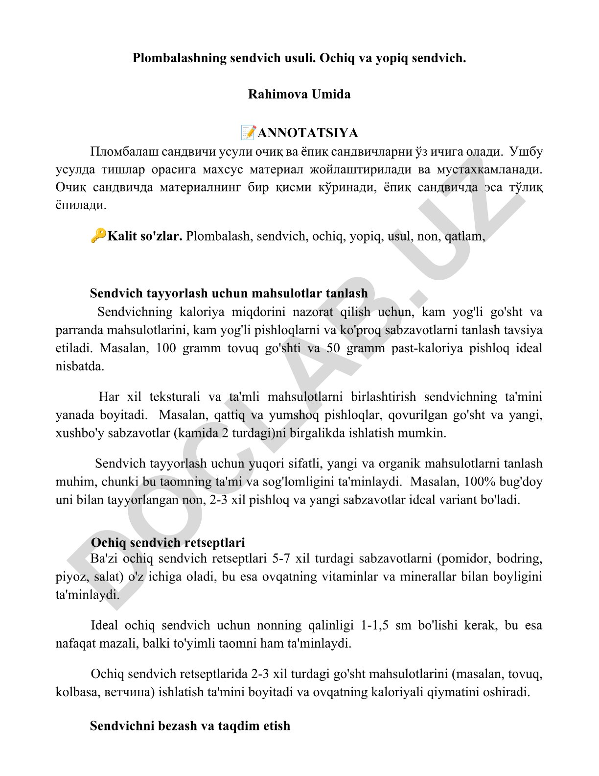Plombalashning sendvich usuli va ochiq-yopiq sendvichlar