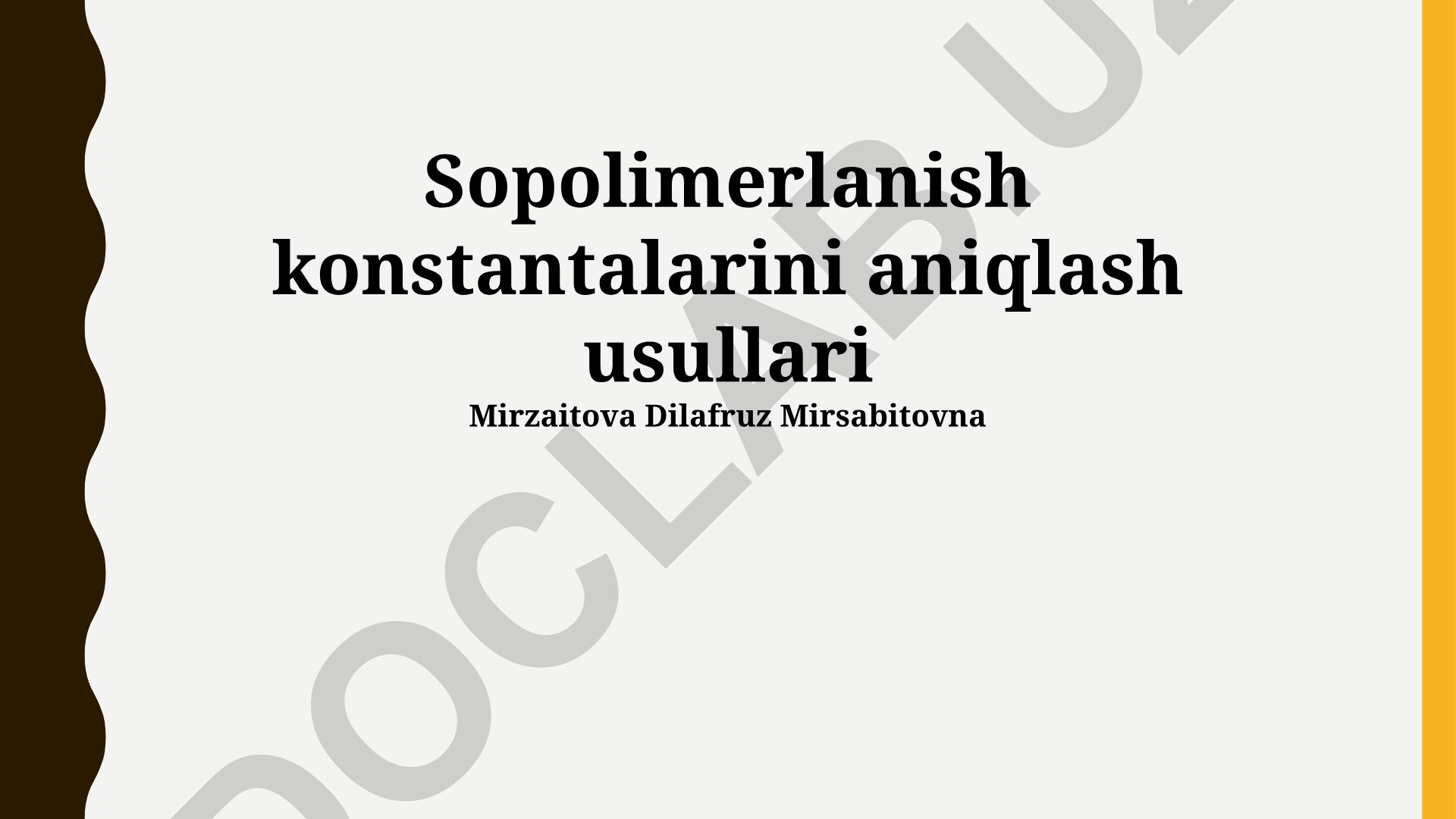 Kopolimerlanish konstantalarini aniqlash usullari
