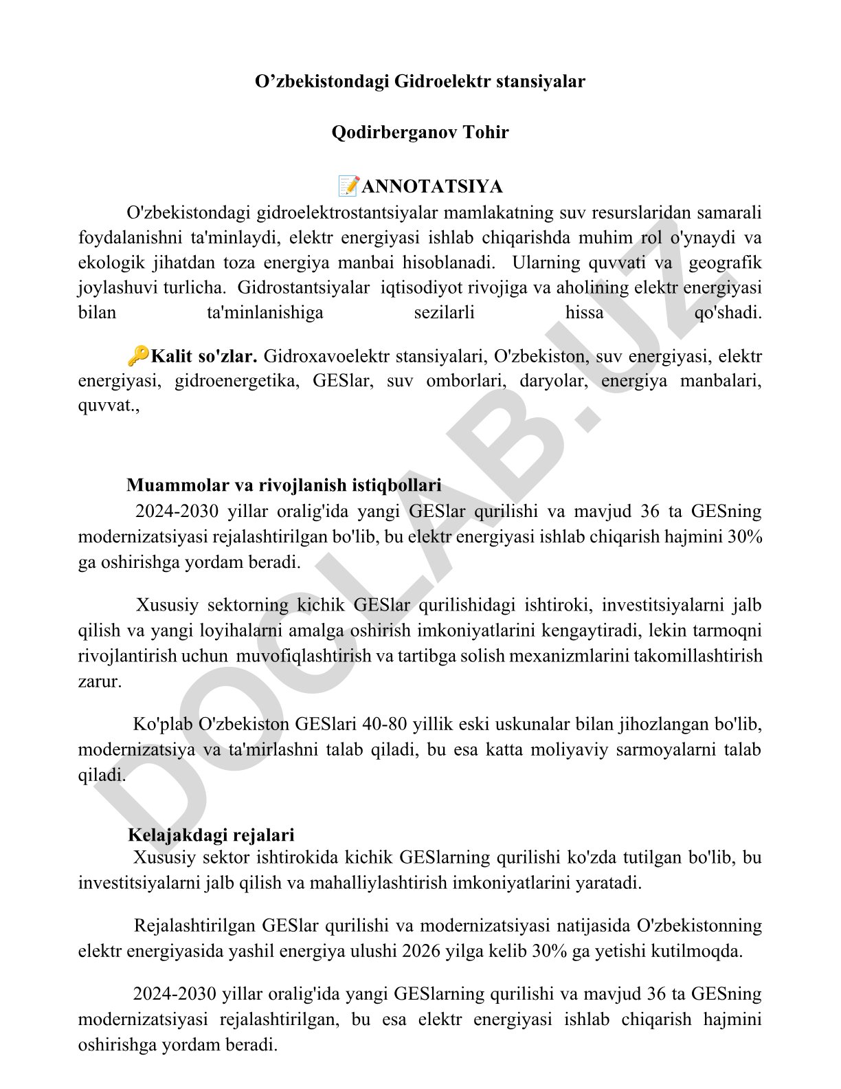 O'zbekistondagi gidroelektr stansiyalar