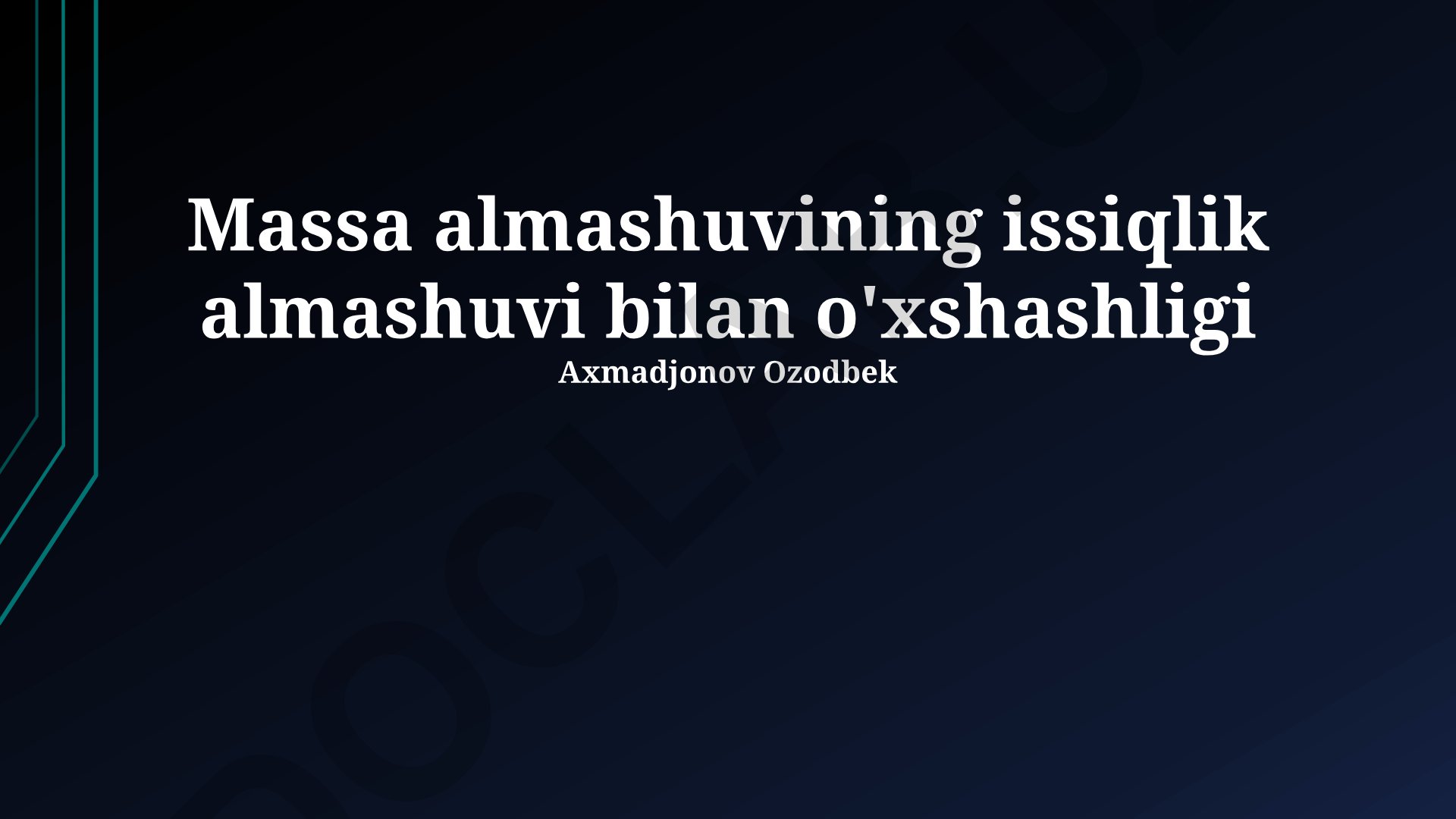 Massa almashuvining issiqlik almashuvi bilan o'xshashligi