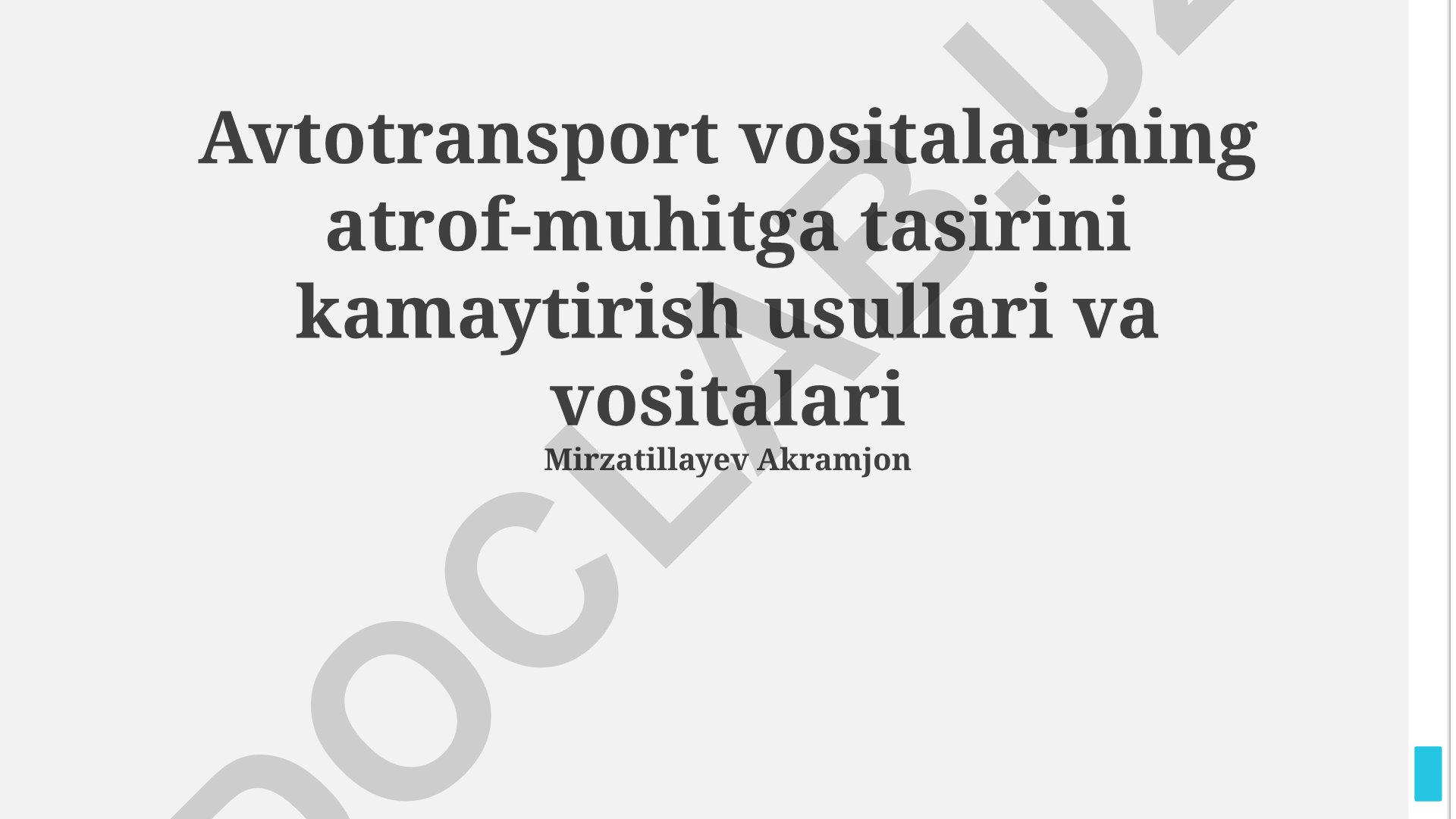 Avtotransport vositalarining atrof-muhitga tasirini kamaytirish usullari va vositalari