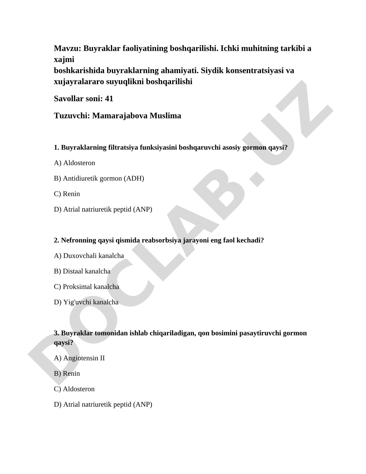 Buyraklar faoliyatining boshqarilishi