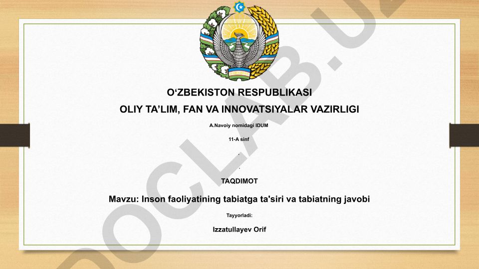 Inson faoliyatining tabiatga ta'siri va tabiatning javobi