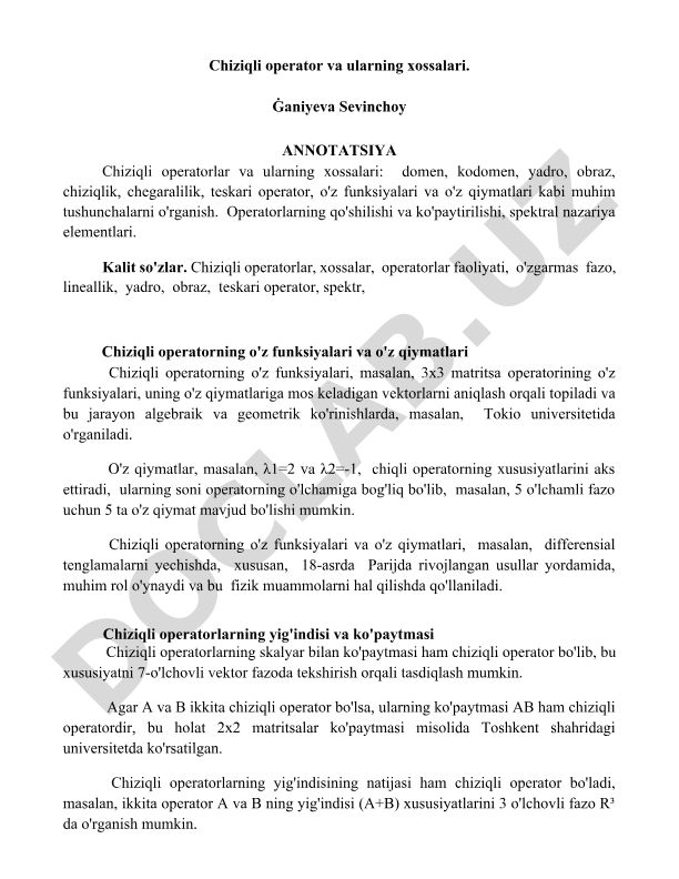 Chiziqli operator va ularning xossalari