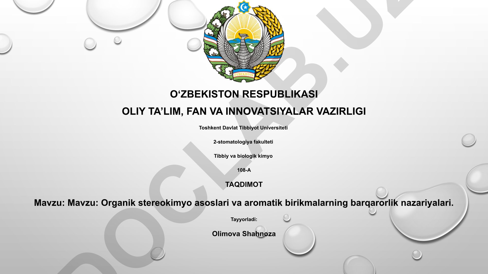 Organik stereokimyo asoslari va aromatik birikmalarning barqarorlik nazariyalari